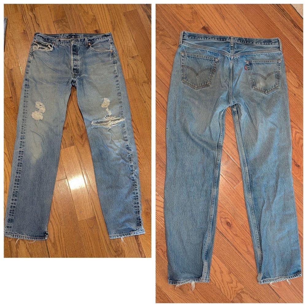 Vintage Y2K Levi's 501 Distressed Light Wash Button Fly Jeans 38x36 Mexico